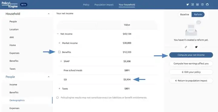 Estimating your Supplemental Security Income benefits in PolicyEngine