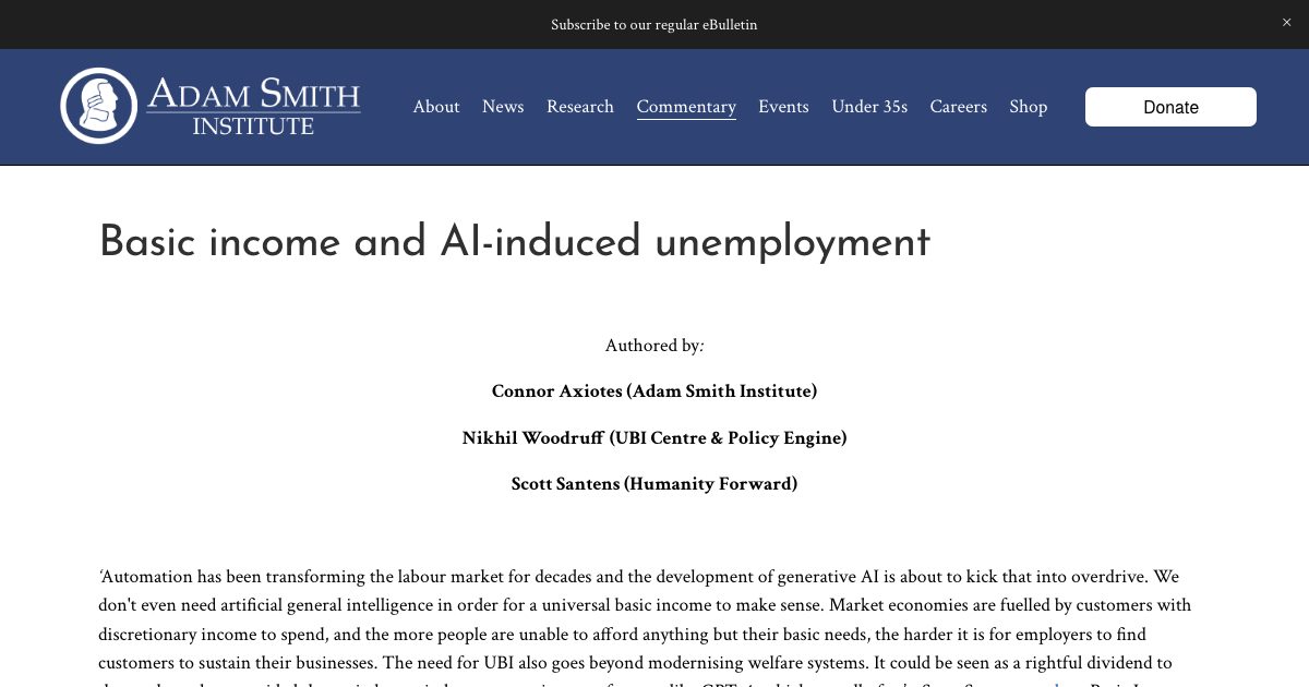 Basic income and AI-induced unemployment — Adam Smith Institute