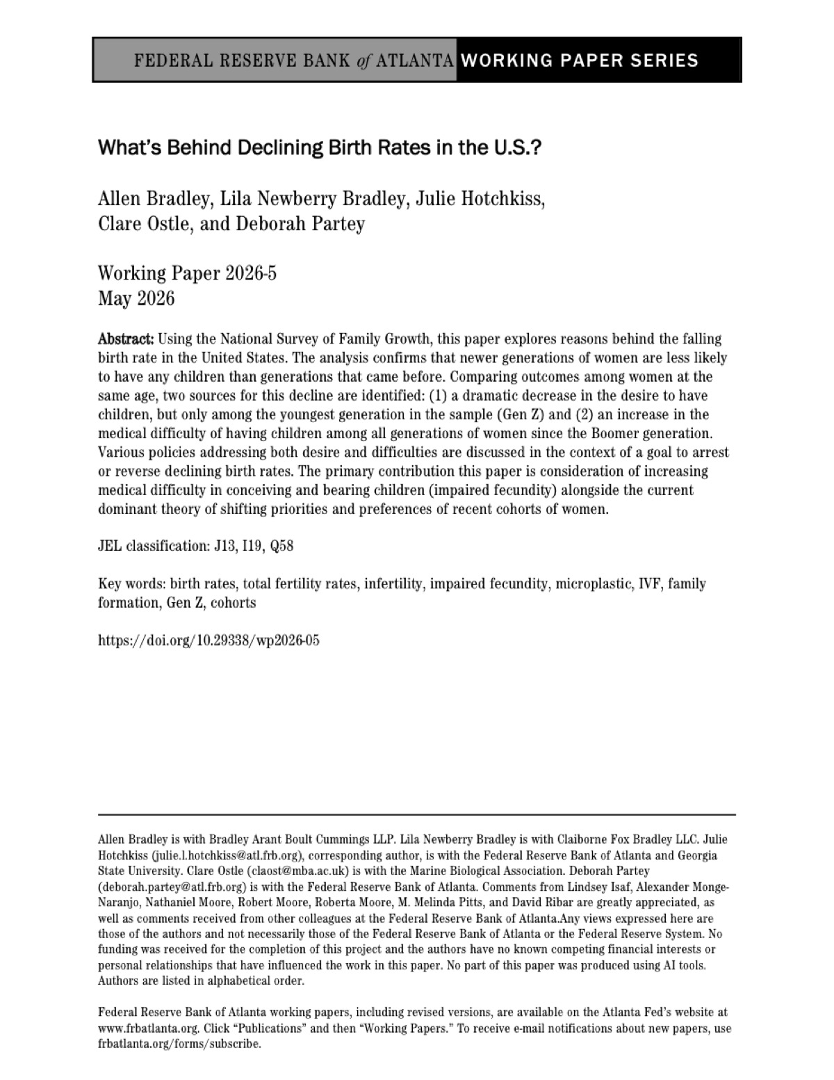 What's behind declining birth rates in the U.S.? — Federal Reserve Bank of Atlanta