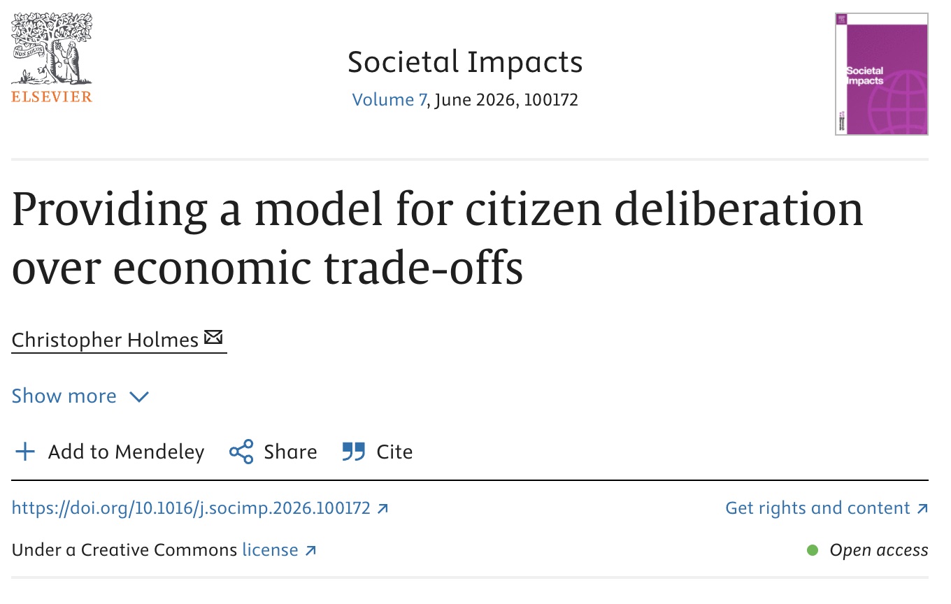 Providing a model for citizen deliberation over economic trade-offs — Societal Impacts (Elsevier)